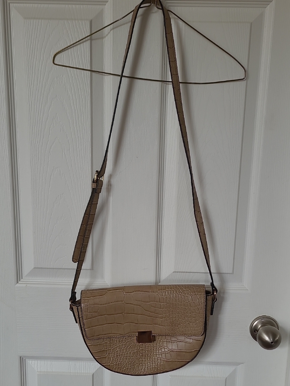 Mia And Luca Tan Croc-Embossed Crossbody Bag